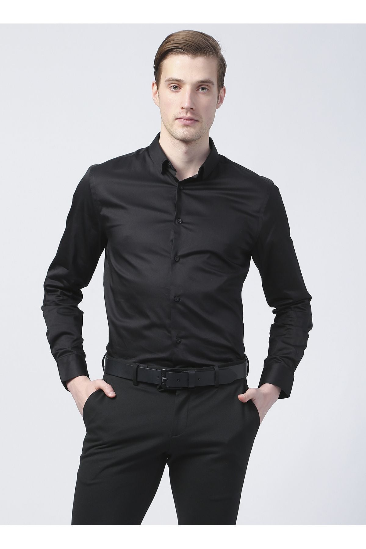 Slimfit Dar Kesim Takım Elbise Gömleği XS - SİYAH